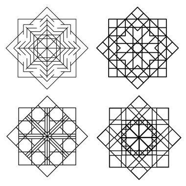 Beyaz arkaplanda ayrıntılı şekiller, kareler