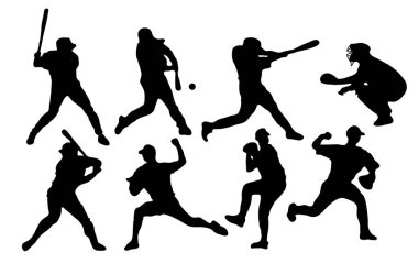 Beyzbol Oyuncuları (Siluetler) beyaz arkaplanda izole edildi 