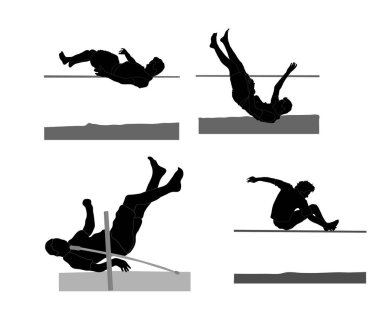Beyaz arka planda izole edilmiş yüksek atlama yapan erkekler serisi  