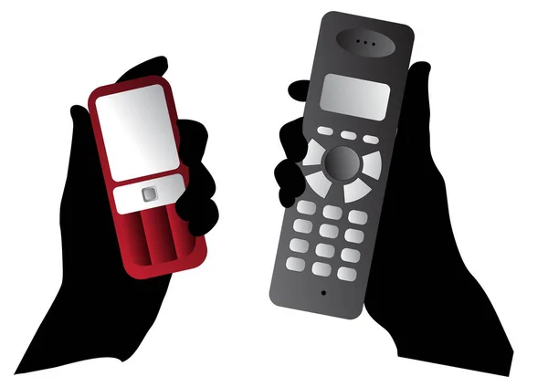 Mains Avec Téléphones Sur Fond Blanc Illustration Vectorielle Simple — Image vectorielle