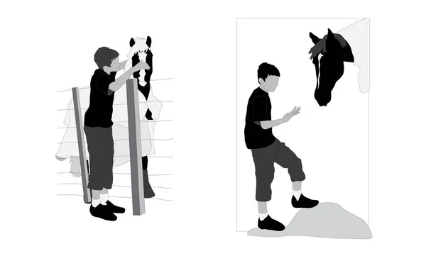 Paarden Jongens Witte Achtergrond Gewoon Vectorillustratie — Stockvector