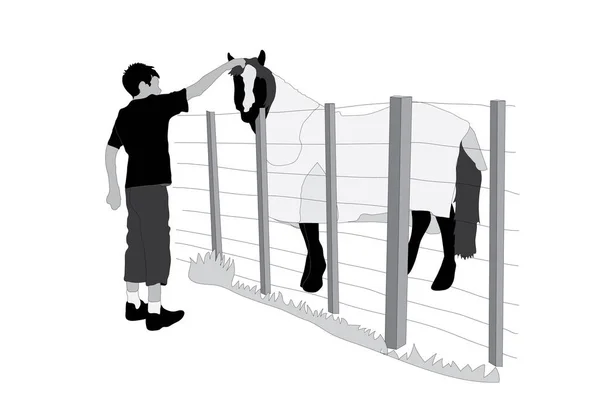 Paard Jongen Witte Achtergrond Gewoon Vectorillustratie — Stockvector