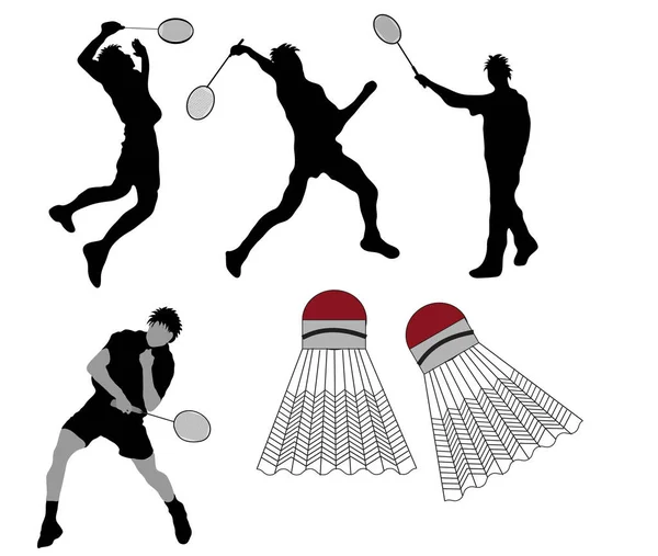 Badminton Silhouettes Elszigetelt Fehér Alapon — Stock Vector