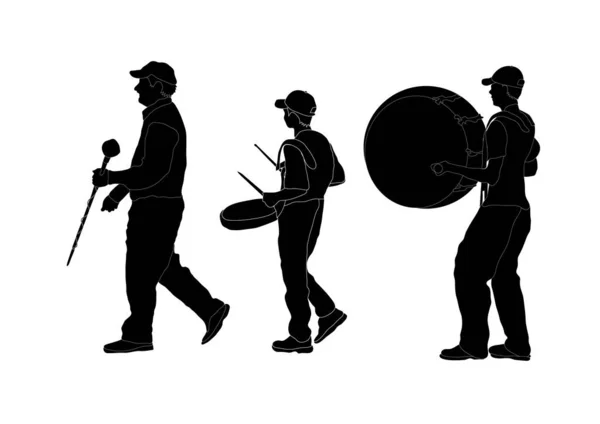 Silhouette Fanfare Leader Avec Deux Batteurs — Image vectorielle