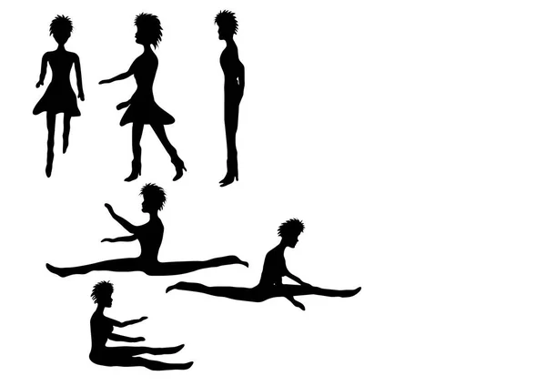 Exercising Stretching People Silhouettes Isolated White Background — Stock Vector