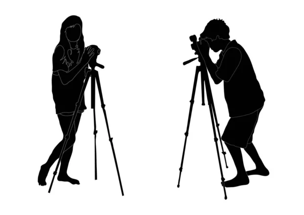 Chlapec Dívka Fotograf Fotografování — Stockový vektor