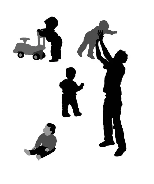 Silhouettes Enfants Adultes Jeu — Image vectorielle