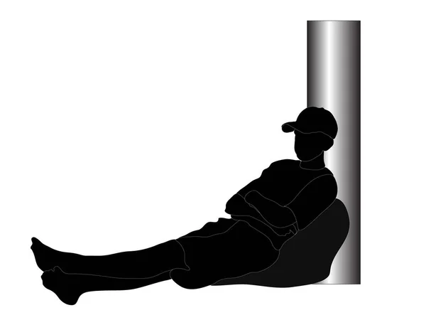 Silhouette Adolescent Couché Contre Poteau — Image vectorielle
