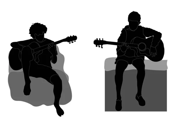 Иллюстрированные Акустические Гитаристы Белом Фоне — стоковый вектор