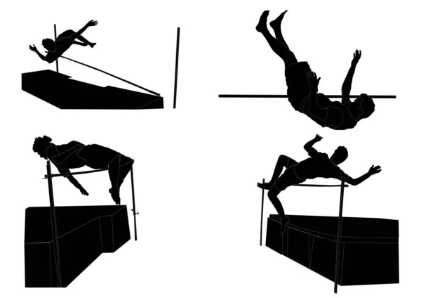 Серия Мальчиков Делающих Прыжок Высоту Изолированы Белом Фоне — стоковый вектор
