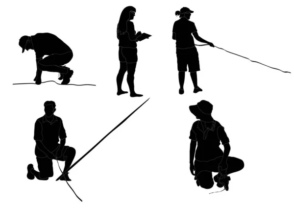 Série Silhouettes Personnes Mesurant Les Distances — Image vectorielle