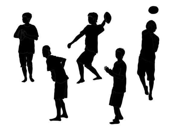 Serie Von Teenager Jungen Beim Rugby Silhouetten Isoliert Auf Weißem — Stockvektor