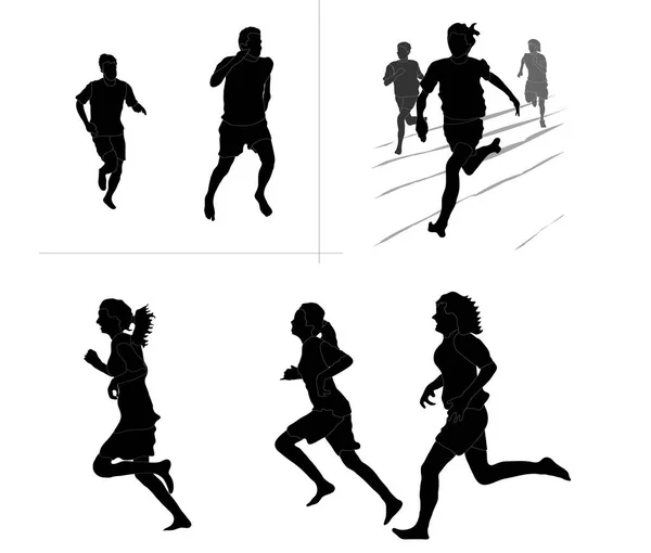 Series Runners Silhouettes Isolated White Background — Stock Vector