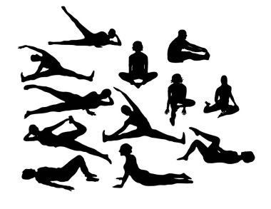 İnsanları çalıştırmak veya germek beyaz arka planda izole edilmiş siluetler