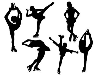 Beyaz arkaplanda izole edilmiş artistik patinajcı siluetleri serisi