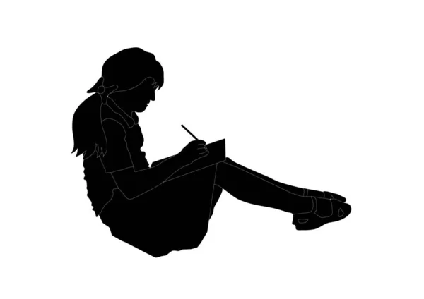 Szczegółowa Ilustracja Kobiety Studiującej Lub Czytającej — Wektor stockowy