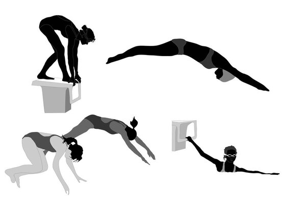 Series of female swimmer silhouettes