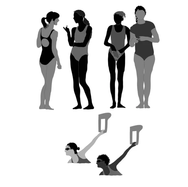 Serie Von Silhouetten Von Schwimmerinnen — Stockvektor