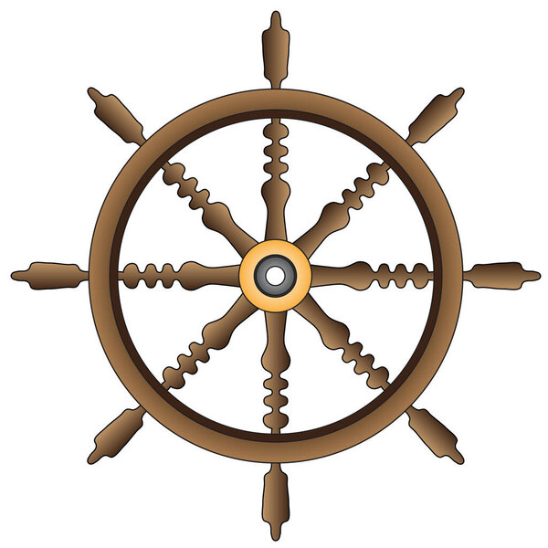 Wooden ship's wheel isolated on white background 