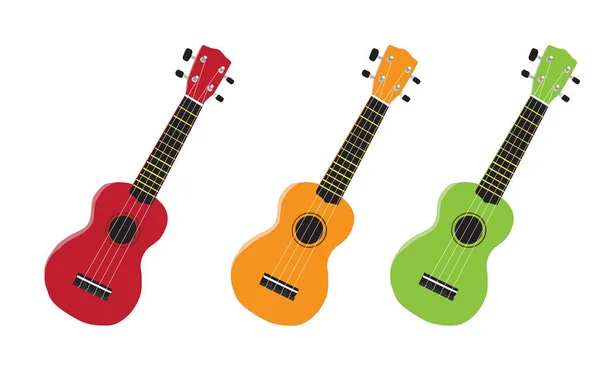 Piros Narancssárga Zöld Ukulelék Egyszerű Vektor Illusztráció — Stock Vector