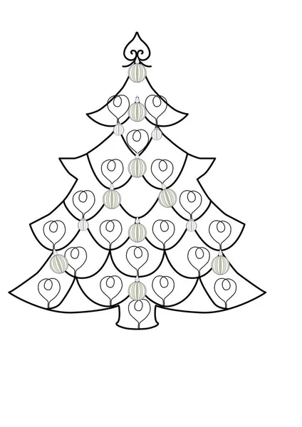 Zwart Wit Zilver Gestileerde Kerstboom Geïsoleerd Witte Achtergrond — Stockvector