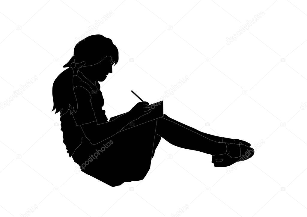 Detailed illustration of woman studying or reading