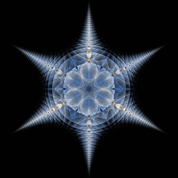 Soft Ice Star Fractal Inverted Colours Black Background — Stock Photo, Image