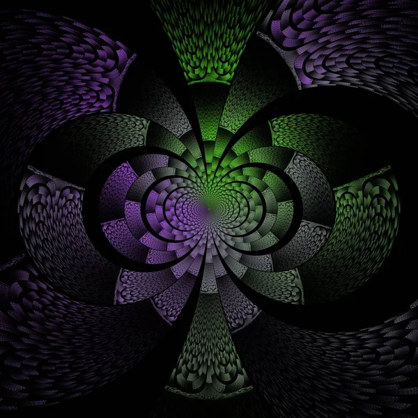 紫と緑の幸運3枚の葉黒の背景に反転色とイラストのテクスチャ — ストック写真