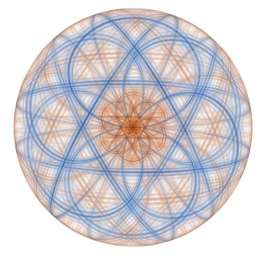 karmaşık mavi ve turuncu sicim yıldız soyut tasarımı, beyaz arkaplanda ters renklerle fraktal