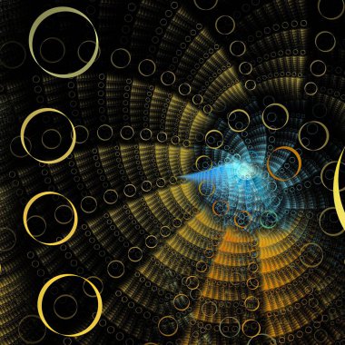 Fraktal arkaplan serisi. Bilim, teknoloji ve tasarım konularındaki dairesel elementlerin bileşimi