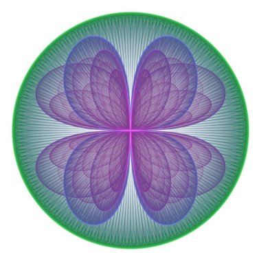 karmaşık mor ve yeşil soyut yaprak veya kelebek tasarımı, beyaz arkaplanda fraktal