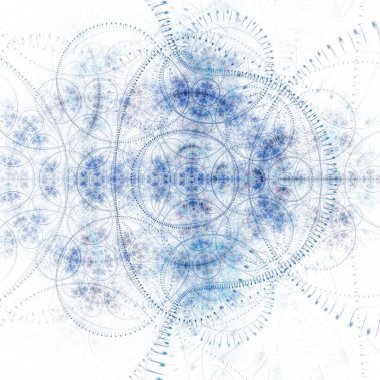 Beyaz arkaplanda ters renklerle karışık mavi soyut fraktal