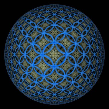 Karmaşık mavi soyut dalgalı zincir dizaynı, fraktal ve siyah arkaplan üzerinde ters renkler.