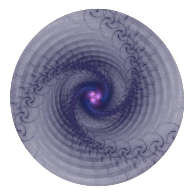 karmaşık mavi, mor ve pembe soyut sarmal çiçek, beyaz arkaplanda fraktal