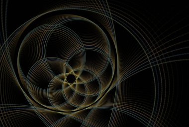 karmaşık mavi ve bronz yıldız iplik çiçeği soyut tasarımı, fraktal ve siyah arkaplan üzerinde ters renkler