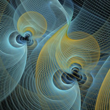 Bilim, teknoloji ve tasarım konularında çeşitli geometrik elementlerle sarmal fraktalın soyut bileşimi