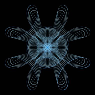 karmaşık mavi iplik çiçeği soyut tasarımı, fraktal ve siyah arkaplan üzerinde ters renkler