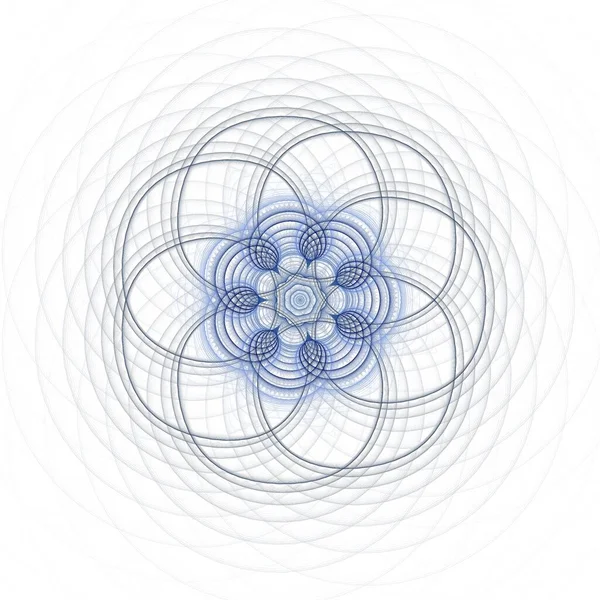 Bonyolult Forgó Kék Fodros Virág Design Fraktál Fordított Színekkel Fehér — Stock Fotó