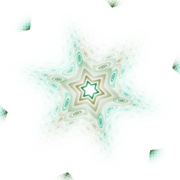 Intricate Zielony Brązowy Świecący Wzór Gwiazdy Fraktal Odwróconymi Kolorami Białym — Zdjęcie stockowe
