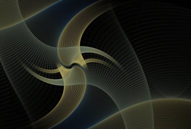 karmaşık mavi ve sarı dalgalı örgü soyut tasarım, fraktal ve siyah arkaplan üzerinde ters renkler