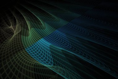 Karmaşık kareli soyut tasarım, siyah arkaplanda dijital fraktal resim