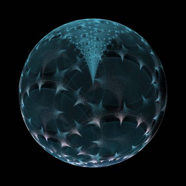 Mavi, karmaşık, keskin küre soyut tasarım, siyah arkaplan üzerinde fraktal.