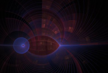 karmaşık kırmızı ve mavi sicim sinyali soyut tasarım, siyah arkaplan üzerinde fraktal