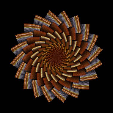 Sarı ve kahverengi soyut spiral tasarım, 3 boyutlu çizim, siyah arkaplan