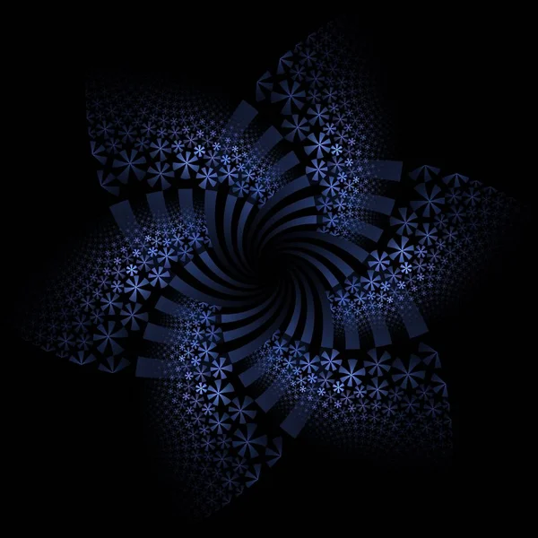 Цветущий Голубой Абстрактный Цветок Рисунком Волн Иллюстрация Черный Фон — стоковое фото