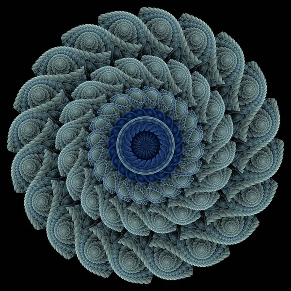 Blaue Fraktale Blume Auf Schwarzem Hintergrund — Stockfoto