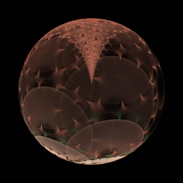 茶色の複雑な鋭い球の抽象的なデザイン黒の背景に反転色のフラクタル — ストック写真