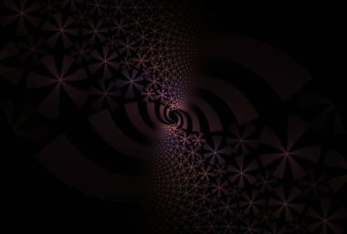 Mor soyut spiral tasarım, 3 boyutlu resimleme, siyah arkaplan