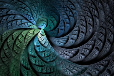 Karmaşık mavi ve koyu mavi soyut kıvrımlı spiral dalgalar tasarımı