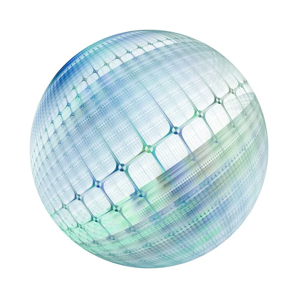 青と緑の複雑なスパンコールリボン球の抽象的なデザイン白い背景に反転色のフラクタル — ストック写真